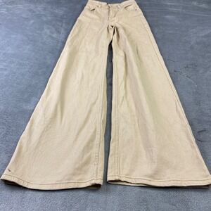 H&M Divided Pants Women 0 Tan Wide Large High Waist Cotton Blend Twill Flare